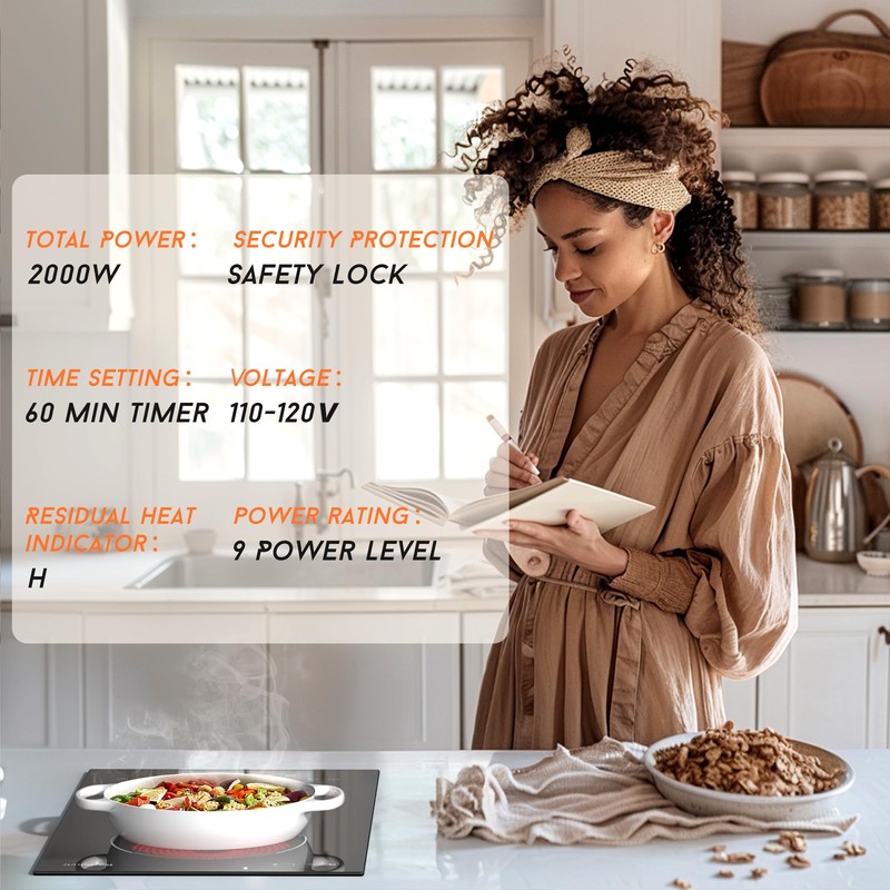 2 Burner Electric Cooktop, 110v Electric Stove with Plug, 12