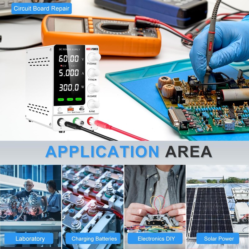 NICE-POWER DC Power Supply Variable 60V 5A, Adjustable Regulated DC