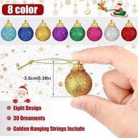 30-Piece Multicolor Glitter Mini Ball Ornaments - 1 Inch, Miniature Christmas Tree Decorations, Colorful Hanging Ornaments for Xmas Party & Holiday Decor