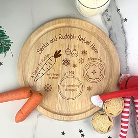 eBuyGB Snack Tray Christmas Eve Board, Santa & Rudolph Refuel Here, Mince Pie for Father Xmas, Carrot for Reindeer, Wooden Treat Plate, Wood