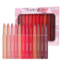 Daconovo 12 Colores Lápiz Labial Mate Lápiz Delineador de Labios Juego de Lápiz Lápiz Labial Mate Impermeable No Pegajoso Desgaste Duradero con Sacapuntas Incorporado