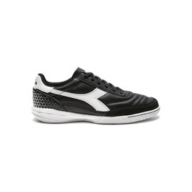 Diadora Calcetto LT Turf Soccer Shoes - Full Grain Leather, Enhanced Cushioning, Anti-Wear Rubber, Synthetic Turf, Optimal Traction and Stability, Black/White (Indoor), 8 UK