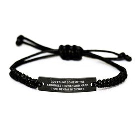 God's Strong Women Dental Hygienist Rope Gift for Birthday, Inspirational Quote on Adjustable Black Rope Bracelet, Gift from Friends, Family, Coworkers to Dental Hygienist
