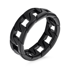 Mens Biker Jewelry Urban Mechanic Black Wide Open Rope Cuban Cable Curb Chain Link Ring Band For Men Gothic Solid Stainless Steel