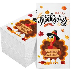Pajean 100 Pcs Thanksgiving Napkins Fall Guest Paper Napkins 3 Ply Thanksgiving Turkey Pumpkin Fall Leaves Guest Bathroom Napkins for Home Kitchen Dinner Bathroom Thanksgiving Party Supplies (Turkey)