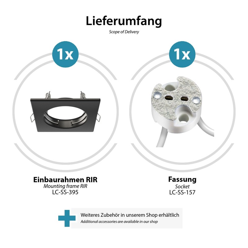 ledscom.de 5 Pieces Ceiling recessed Frame RIR recessed Frame Black