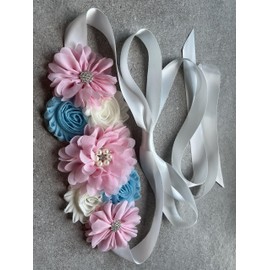 Luoyunna Flowers for Sashes Maternity Pregnancy Sash Belt for Baby Shower Wedding Bride, Pink Blue, width： 1 inch， length： 94.5 inches