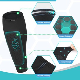 KACOMACO Soccer Shin Guards for Kids Youth, Shin Pads Soccer Sleeves with Impact Absorption, Breathable, & Lightweights, Calf Compression Sleeve with Honeycomb Pads (S-Black)