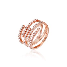 Sterling Silver CZ Cubic Zirconia Spiral Statement Ring, Size 5-9 for Christmas, New Year, Wedding, Engagement, Valentine Day,Women's Day (Rose Gold 7)