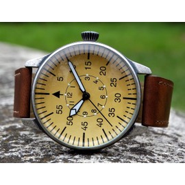 Mil-Tec Luftwaffe Me109 Aviator Vintage German WW2 Flieger Pilot Mens Watch - Military Easy to Read Calfskin Brown Leather Strap 3 Atm Analog Quartz