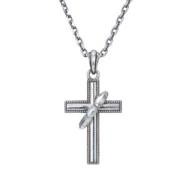 Lion Heart Wrapped Howl Maned Cross Necklace, 925 Silver, Includes Custom Made Pouch, Men's Brand