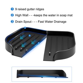 FyndAna Self Draining Soap Dishes, Premium Silicone Soap Holder & Saver for Shower, Bathroom, Kitchen, Bath Tub, Razor, Sponges, Drains Water Very Well, Can Extend Soap Life, Easy Clean (Black+Gray)