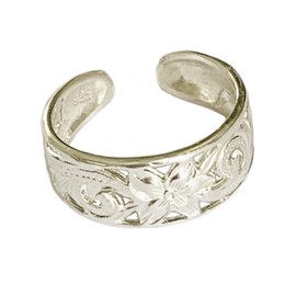 Anillo de dedo del pie | Anillo de plata de ley 925 hawaiana Leilani | Anillo de dedo ajustable súper ancho de 6 mm | Unisex hombres y mujeres | Fabricado en los Estados Unidos, Metal, Sin piedras preciosas