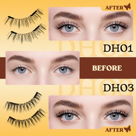 QUEWEL Magnetic-Eyelashes with Applicator, 2 Pairs No Glued Magnetic-Lashes with Applicator, Lightweight Natural Look False Eyelashes for Daily & Party Make Up, Easy to Remove (magnetics DH-01+03)