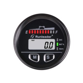 Runleader 12V to 48V Digital LED Battery Capacity Monitor, Hours Volt Meter Gauge - Suitable for Battery Lead-Acid LiFePO4 Trojian Gel AGM,Works on Golf Club Forklift Go Kart RV Trailer Stacker.