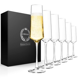 Generic Chouggo Champagne Flutes Set of 6 Hand Blown Crystal Champagne Glasses Hand Crafted by Artisans Premium Crystal Gift for Birthday 8oz Clear 6 Count Pack of 1 CG 01