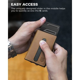 DODENSHA Airtag Wallet with 2 Layer Lycra Cash Pocket, Men's Genuine Leather Slim Smart Wallet, Metal RFID Blocking Pop Up Credit Card Wallet for Men with Coin Pocket & ID Window