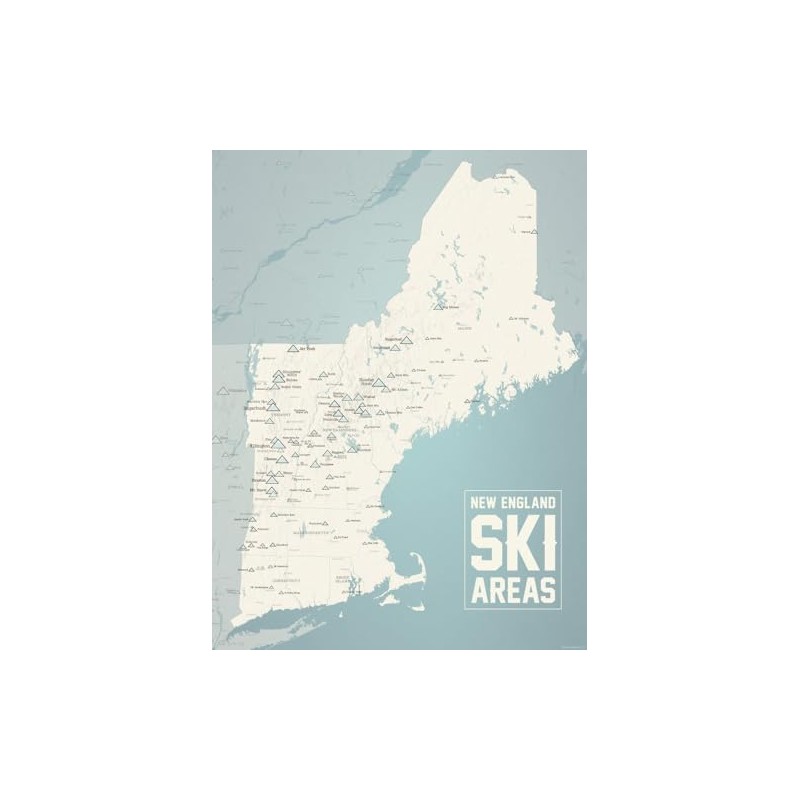 New England Ski Resorts Map 18x24 Poster (Beige & Opal