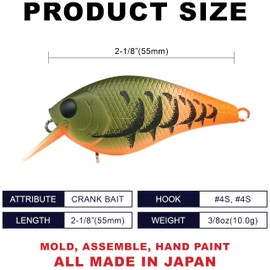 LUCKY CRAFT LC 1.0 Silent Crankbait Fishing Lures, 2-1/8” Squarebill Crankbait, Bass Lures, Floating 3ft Depth Bait, Fishing Gear for Tackle Box, 512 All OT Moss Craw