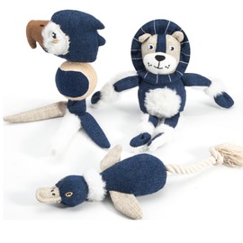 Durable Squeaky Dog Toy Set with Tug Rope | 3-Pack Interactive Plush Toys for Small to Medium Dogs | Animal Shapes – Lion, Bird & Duck | Chew, Play, and Tug of War | Safe and Soft Pet Toy Set