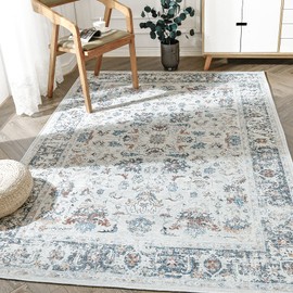 jinchan Area Rug 3x5 Entryway Rug - Washable Vintage Boho Floral Floor Cover Lightweight Low Pile Indoor Doormat Thin Non-Slip Carpet for Kitchen Living Room Bedroom Dining Room Office Grey Multi