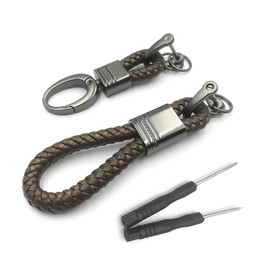 BuxiuGK 2 Piece Braided PU Leather Keychain Strap Keyring with Zinc Alloy for Car Office Home Keys,Dark Coffee
