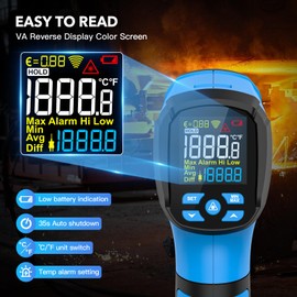 Infrared Thermometer MESTEK -40°C to 1600°C Digital Laser High Temperature Temperature Meter with K-Probe IR Pyrometer Non-Contact LCD Alarm Adjustable Emissivity for Kitchen Industry