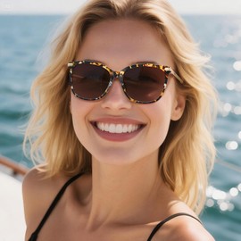 AVAWAY Square Polarized Sunglasses for Women, 100% UV Protection, Italy Acetate Tortoiseshell Frame with Metal Arm Outdoor Driving Trendy Sunnies