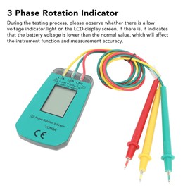 Azusumi 3 Phase Sequence Presence Rotation Tester Indicator Detector Meter, LCD Phase Rotation Display