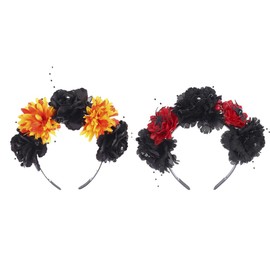2pcs Day of The Dead Headbands Wedding Hair Clip Comb Festival Rose Floral Flower Headband