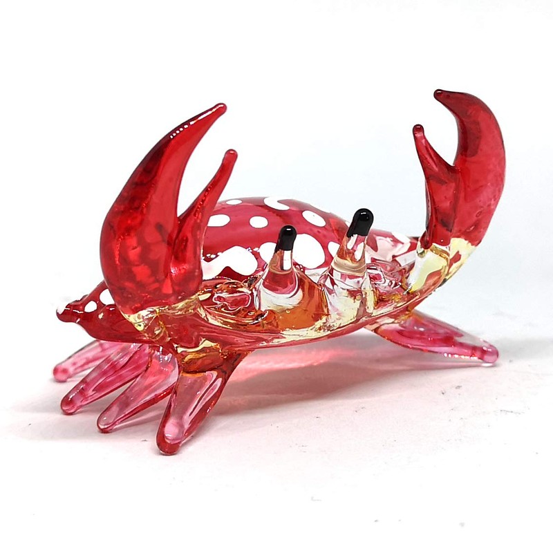 ZOOCRAFT Glass Animals Crab Figurine Red Hand Blown Painted Art