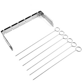 BRAVECOW Skewers Rack Set Barbecue Skewers Stainless Steel BBQ Kebab 6-Pack Metal Skewers for Kebabs Reusable Metal Sticks 35 cm with Foldable Shish Kebab Rack