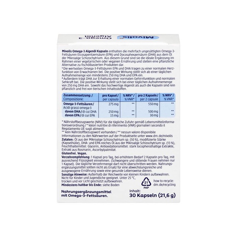 디엠 미볼리스 Mivolis 오메가-3 해조류 오일 30정 DM Mivolis Omega-3