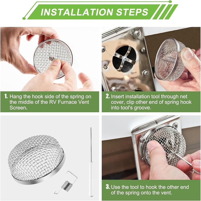 2PCS RV Furnace Vent Screen with Premium Stainless Steel, RV