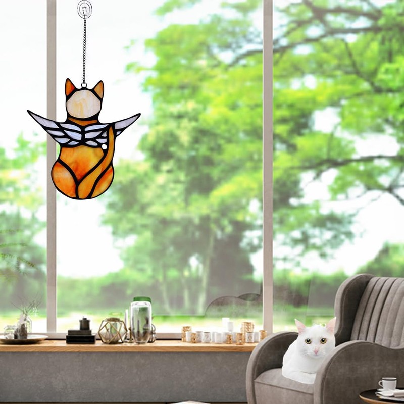Angel Cat Memorial Ornament, Acrylic Window Hanging Decoration for Cat