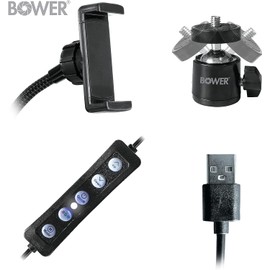 Bower 10 inch RGB Selfie Desktop Ring Light Stand Studio Kit - Ultra Wide Range, 9 Colors, 12 Brightness Levels, Special Effects, Tripod, Phone Clip/Holder