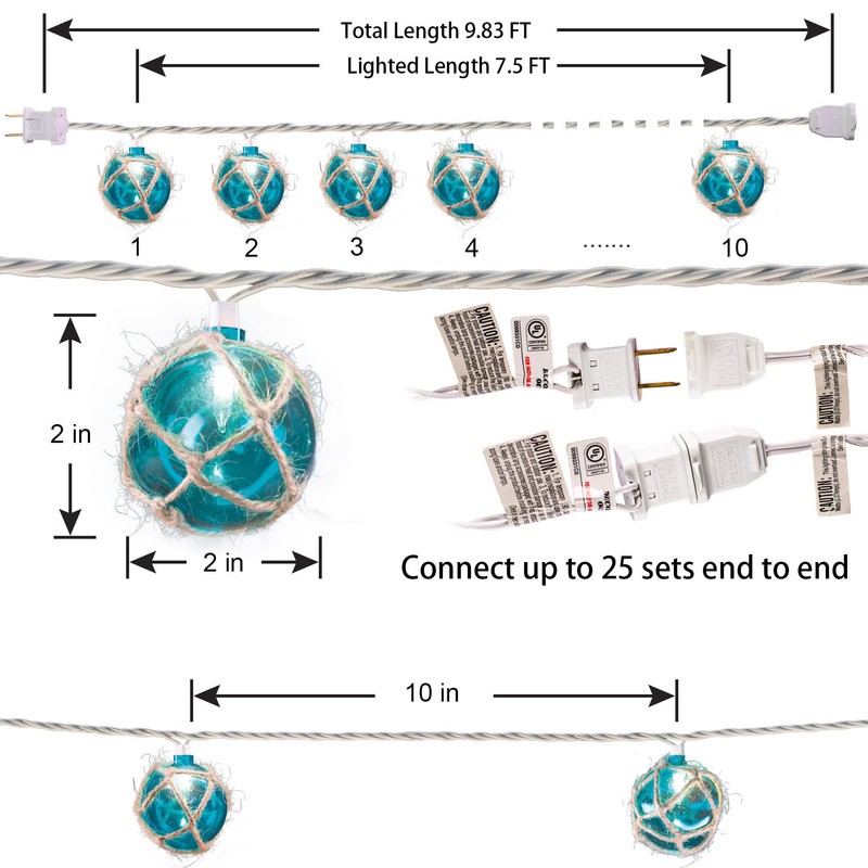 Nautical String Lights, Beach Theme Float Lights Set of 10