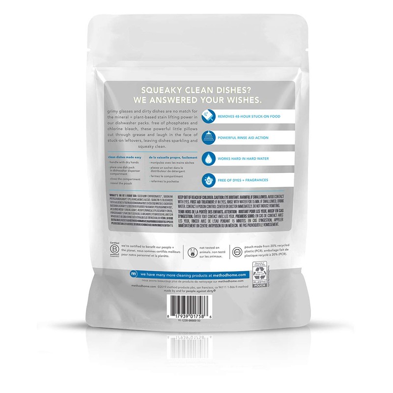 Method Power Dish Dishwasher Soap Packs, Free + Clear, 20