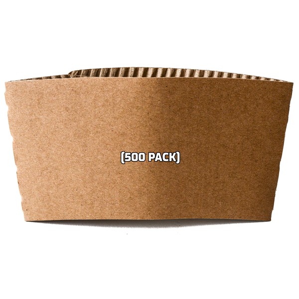 EcoQuality 500 Pack Hot Cup Sleeves - Corrugated Coffee Cup Sleeves - Protective Corrugated Disposable Paper Cup Jackets - Fits most 10oz, 12oz, 16oz, 20oz - 100% Recyclable