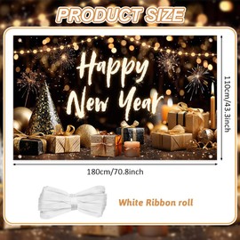 AIBIIN - Fondo de visualización de Año Nuevo 2026 con texto en inglés "Happy New Year", diseño de Fuegos Artificiales de Año Nuevo, decoración anual para fiestas de la familia Nye, banner para