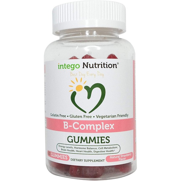 Vitamin B-Complex Chewable Gummies (60 Count) - Adult Multivitamin - Promotes Energy Levels, Heart Health | Intego Nutrition
