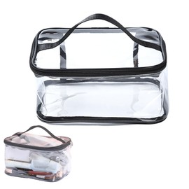 Clear Makeup Toiletry Cosmetics Bag, Black with Handle Zipper Transparent Waterproof Large Storage Pouch Portable Organizer Bag for Men and Women Travel Business Bathroom