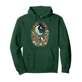 Aesthetic Goblincore and dark Cottagecore Mushroom Moon Bird Pullover Hoodie