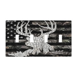 American Flag Forest Antler Deer Elk 4 Gang Device Light Switch Cover Decorative Quad Toggle Wall Plate Decorative Electrical Faceplate for Home Bedroom Art Decorate