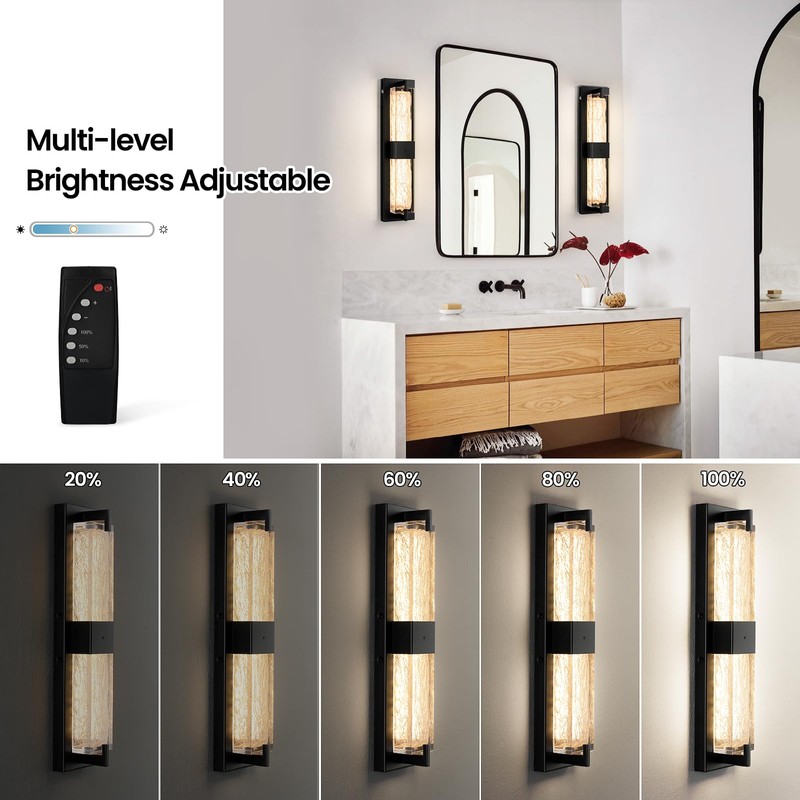 Battery Operated Resin Wall Sconce - Wireless Rechargeable Black Wall