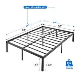 VECELO 14" Queen Metal Platform Bed Frame,Heavy Duty Steel Slat/Easy Assembly Mattress Foundation/No Box Spring Needed