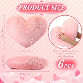 Suzile 6 Pcs Valentine's Day Plush Heart Shaped Pillow Fluffy Cute Heart Throw Pillows 18 x 14 Inch Decorative Back Cushions Decorative Pillow for Bed Sofa Dining Cars Women(Pink)