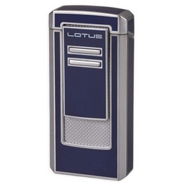 Lotus Commander Cigar Lighter with Triple Pinpoint Wind-Resistant Torch Flames, All Metal Housing, Integrated 9 mm Cigar Punch, Tinted Fuel Level Window (Blue Lacquer & Chrome)