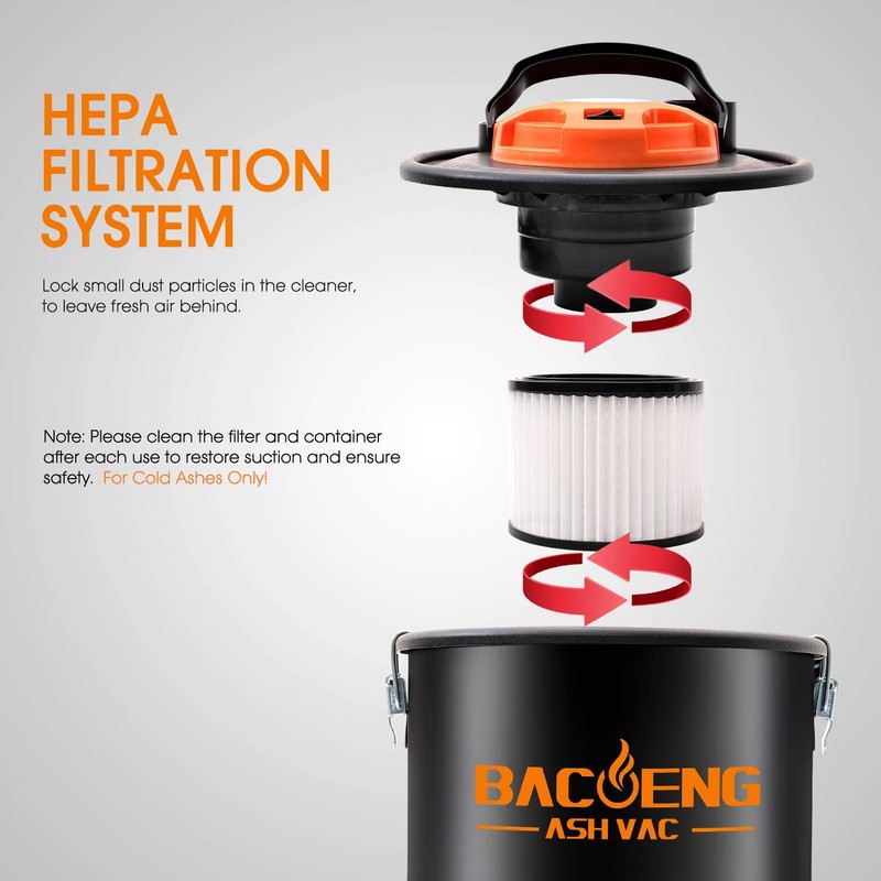 BACOENG Ash Vacuum, 4 Gallon Ash Vacuum for Pellet Stoves,