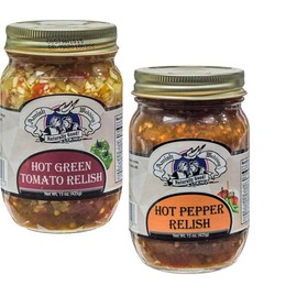 Amish Wedding Foods Hot Green Tomato Relish & Hot Pepper Relish Variety 2-Pack, 15 oz. Jars